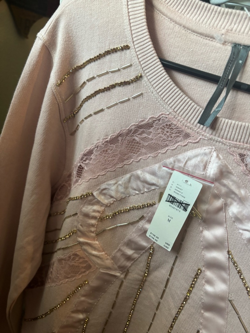 Anthropologie Blush Pink Crewneck Sweater with Satin Detail - Picture 4 of 8